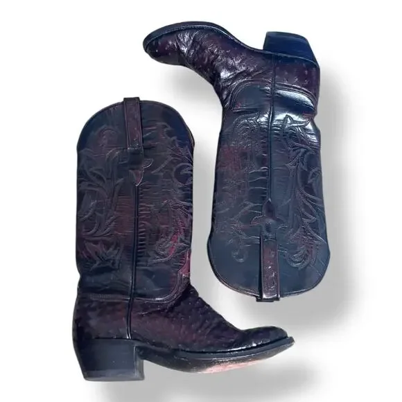 Lucchese Women’s Ostrich Cowboy Boots Size 7 Burgundy Western Leather Exotic - Picture 2 of 12